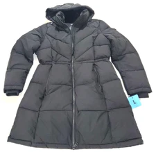 DKNY Women's Hooded Long Puffer Coat Black Size Large NWT