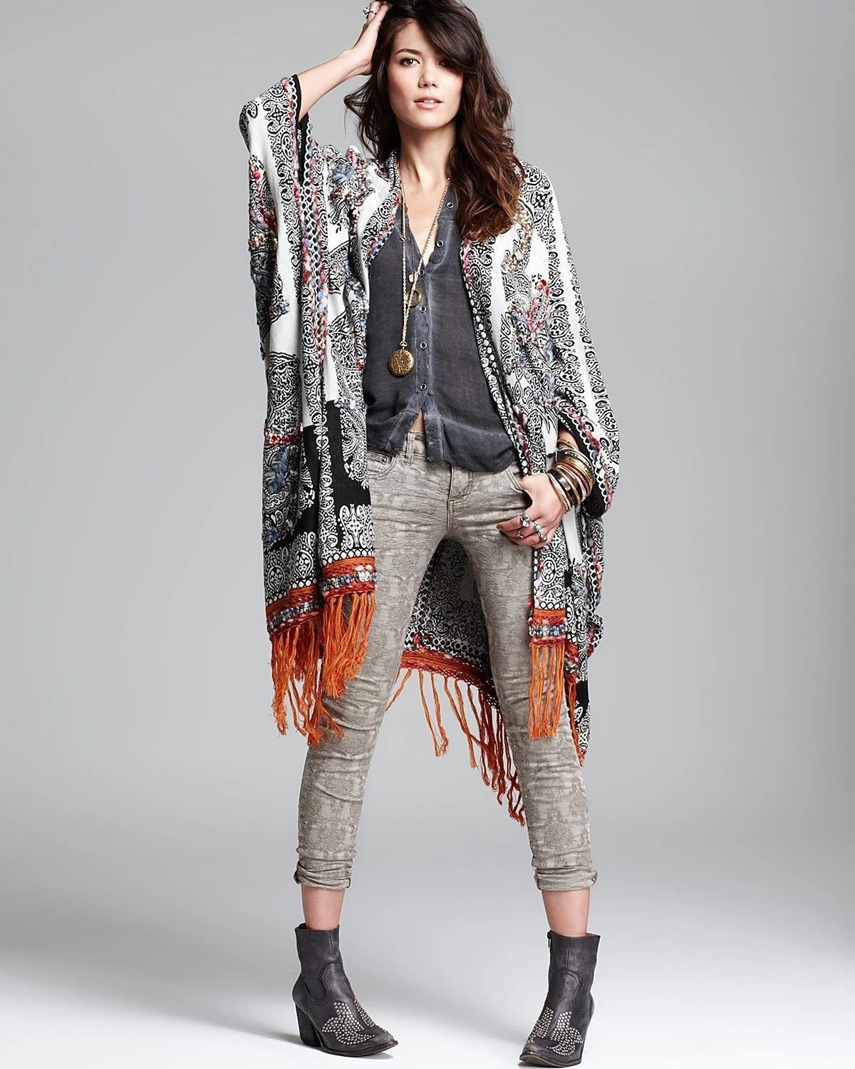 RARE!!!! Free People Hendrix Yarn Fringe Poncho, OS