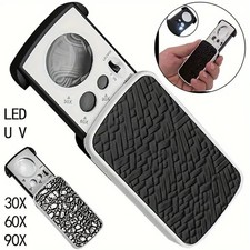 30X 60X 90X Pocket Magnifying Magnifier Jeweler Eye Glass Loupe Loop LED Lights