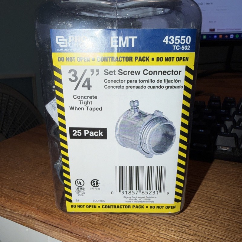 Sigma TC-502 Set Screw Connector 3/4" D Die-Cast Zinc For EMT (25-PACK)