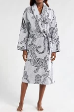 New Women's DESMOND AND DEMPSEY Jaguar Print Terry Cloth Robe Size M