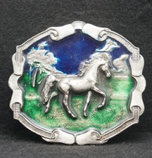 WE03163 AMAZING VINTAGE 1976  PRANCING HORSE  ANIMAL NATURE PEWTER BELT BUCKLE