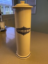 The 1869 Victorian Pottery Spaghetti Jar With Lid Blue & Cream 15" 