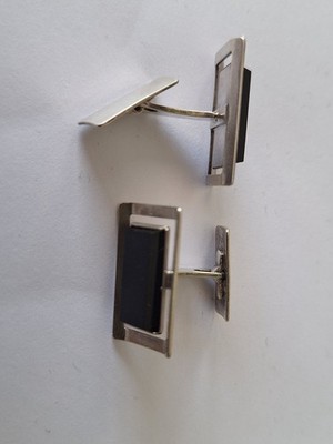 Modernist Manschettenknöpfe, 835er - Silber Herren Schmuck mit großem Onyx