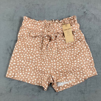 Thread & Supply Clay Dots Paperbag Waist Shorts Terracotta Bambi pattern Medium