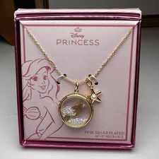 Disney Princess Ariel Little Mermaid Gold Necklace Charm Pendents Silver Plated