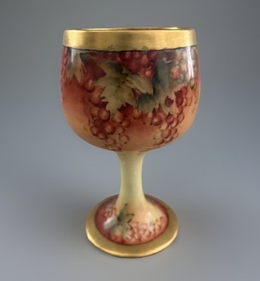 Belleek Willets Porcelain Grapes Chalice/Goblet Gold Interior & Trim 6 Ins