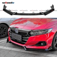 FOR 2021-2022 HONDA ACCORD V STYLE 3PCS GLOSS BLACK FRONT BUMPER LIP SPLITTER US