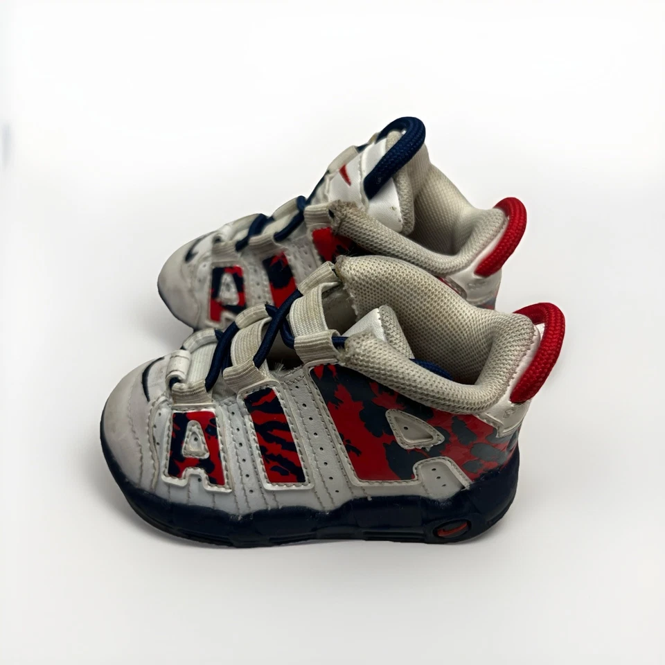 Nike Air More Uptempo TD White Red Blue Void Camo Toddler CZ7887-100 Size 5C! - Image 3 of 4