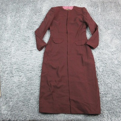Vera Moda Coat Womens L Burgundy Collarless Long Overcoat Lined Pockets Snap