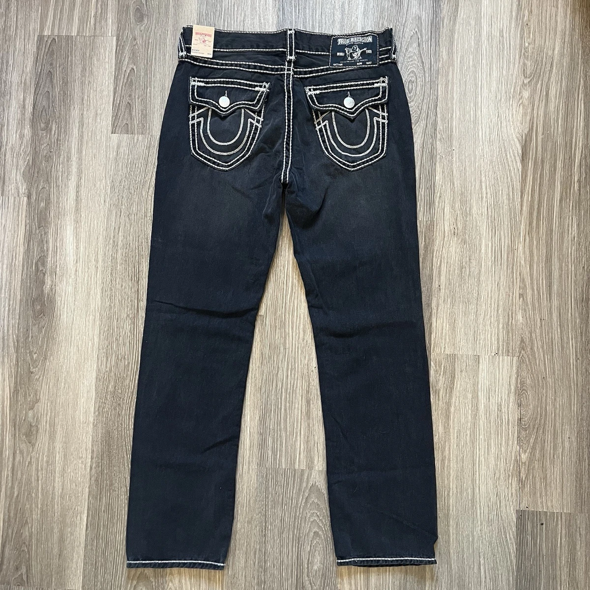 TRUE RELIGION Ricky ブラックデニム 赤ステッチ 34 Stitch True