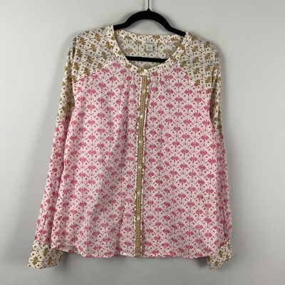 #ad #ad Sundance Top Size M White amp; Pink Aztec Printed Button Up Shirt Boho Blouse $19.95