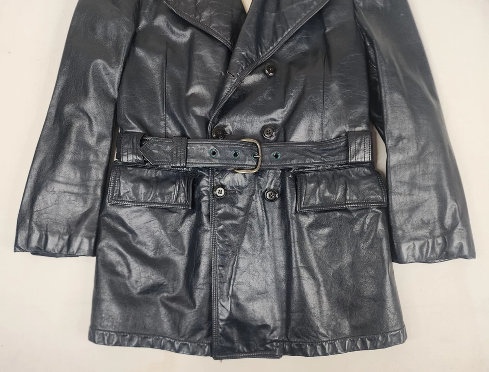 Vtg 70's Leather Jacket Coat Lakeland Double Breasted Belted Mens 42 Disco Mafia - Image 3 of 4