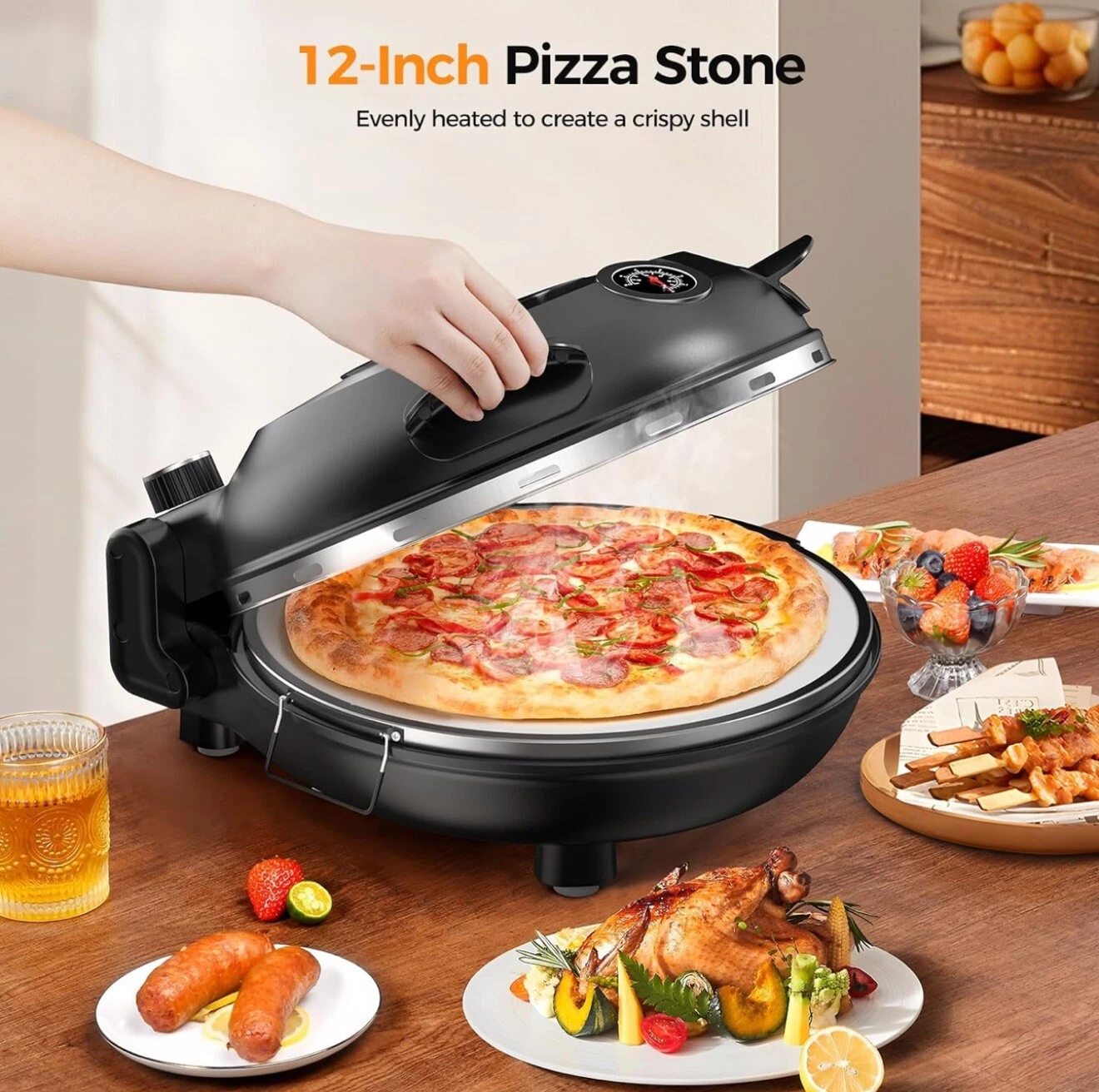 Amzmoon Pizza Oven Indoor Portable, 12 Inch Countertop Indoor Pizza Oven, Pizza