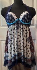 Babydoll Nightie Blue Cream Sheer Lingerie Medium Asymmetrical Hem Fairycore