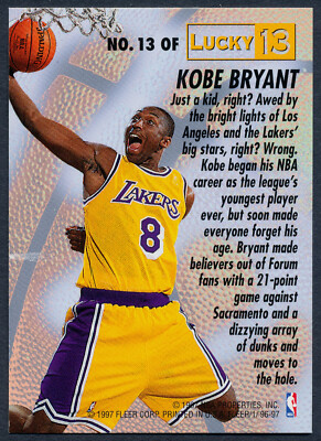 1996-97 Fleer Lucky 13 KOBE BRYANT RC #13 Rare Los Angeles Lakers