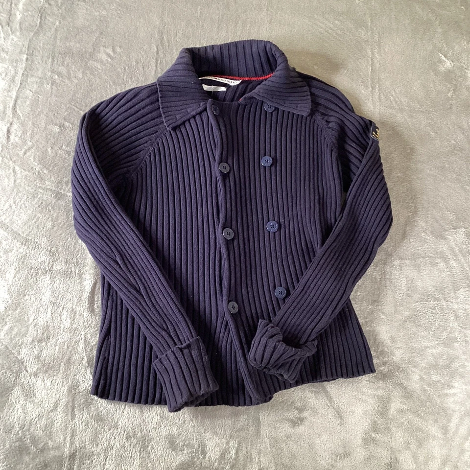 Tommy Hilfiger Suéter Niños Cárdigan Grande Abotonado Azul Marino Parche Logo Foto 2 de 4