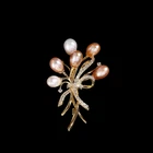 Women's Natural Pearl Cubic Zirconia Bowknot Flower Bouquet Brooch Pin