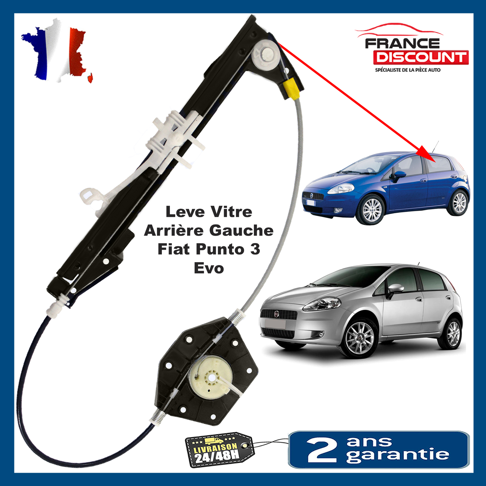 Lève-vitre électrique arrière gauche Fiat Grande Punto idéal réparation contrôle technique