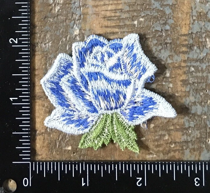 Vintage ROSE Blue Flower Plant Floral Roses Pedals Gardening Sew-On Patch - Image 2 of 2