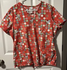 WOMENS SIZE MEDIUM CHRISTMAS DISNEY TINKERBELL SCRUB TOP WITH TIE BACK