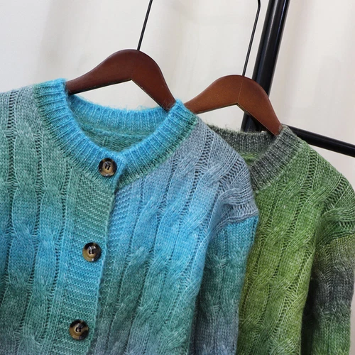 New Womens Gradient Round Neck Single Breasted Knitted pullover cardigan Sweater - Picture 11 of 16