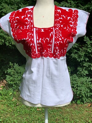 トップス deres / original embroidery blouse Maya Maya Mexican Blouse Top Embroidered Flowers Huipil Chiapas White