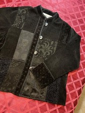 Vintage Xl Tapestry Black Crazy Quilt Chenille Spring Fall Sweater Turtle Jacket