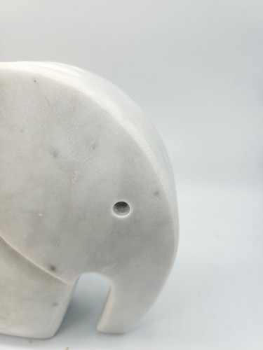 Elephant Sculpture Solid Hand Carved Marble Statue, Bookend, Symbolizes Luck - Picture 4 of 6