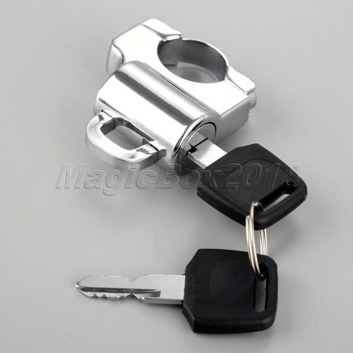 1x Motorcycle Chrome Helmet Lock 22mm Handlebar Hanger Hook 2 Keys Set Universal - Picture 2 of 10