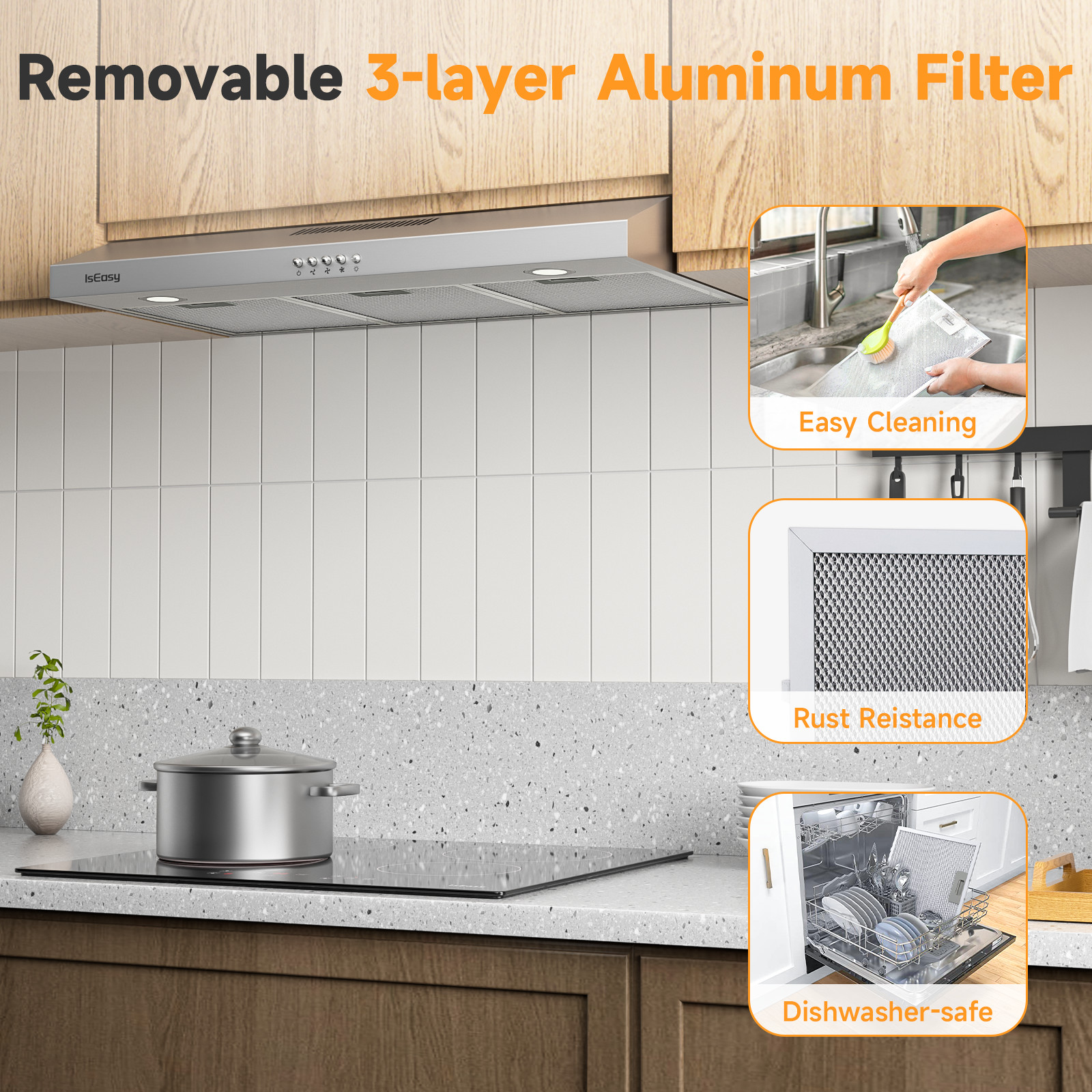 36 Inch Kitchen Range Exhaust Hood Fan Vent Stainless Steel Under Cabinet Mount