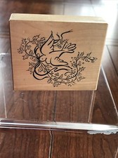 PSX 1999 BIRD DOVE RIBBON Holly Santa Rosa Medium BIRD G2746 CRAFT RUBBER STAMP