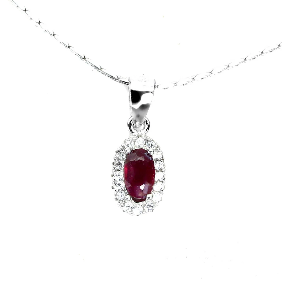 925 Sterling Silver Oval Ruby 5x3mm Simulated Cz Necklace 18 Ins - Image 2 of 4