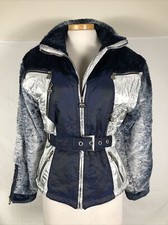 Vintage High Society Sports Deep Pile Blue Fleece Ski Jacket Women M 38 6 Retro