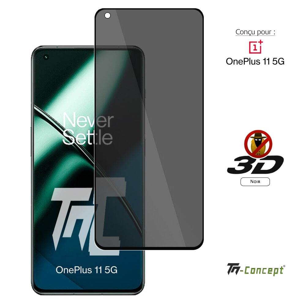 Verre trempé pour OnePlus 11 5G avec filtre intimité noir et bords incurvés 3D