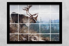 ready to hang ceramic tile mural backsplash. Yukon King Caribou wildlife deer.