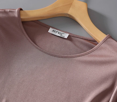 Women  Mulberry Silk Shirt Crew Neck Long Sleeve Bottoming Shirt Breathable Tops - Imagen 5 de 23