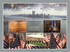 Liberia 2011 - SEPTEMBER 11, 10TH MEMORIAL ANNIVERSARY - Sheet of 4 stamps - MNH Liberia 2011 - SEPTEMBER 11, 10TH MEMORIAL ANNIVERSARY - Sheet of 4 stamps - MNH