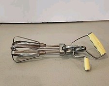 Vintage Turner Stainless Steel Hand Mixer Egg Beater Made in USA Yellow Handle
