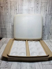 Tupperware 723-2 Deviled Egg Keeper Almond Tan W Lid 722-3 and 2 trays