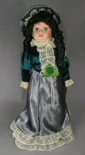 #136* VICTORIAN STYLE BISQUE 15" DOLL♡ HANDMADE CLOTHES ♡ BLACK HAIR EYELASHES 