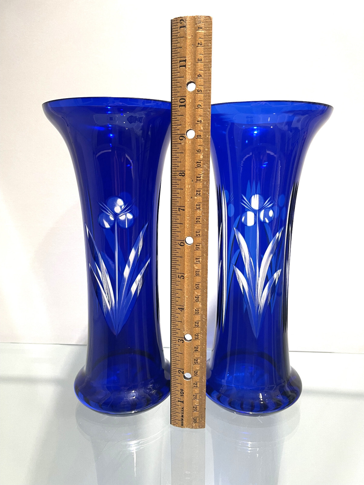 PAIR of Russian Cobalt Blue HandCut 10" vases eBay