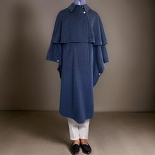 Men's Vintage Cloak Overcoat Blue Wool Coat, Men's Blue Cape Coat
