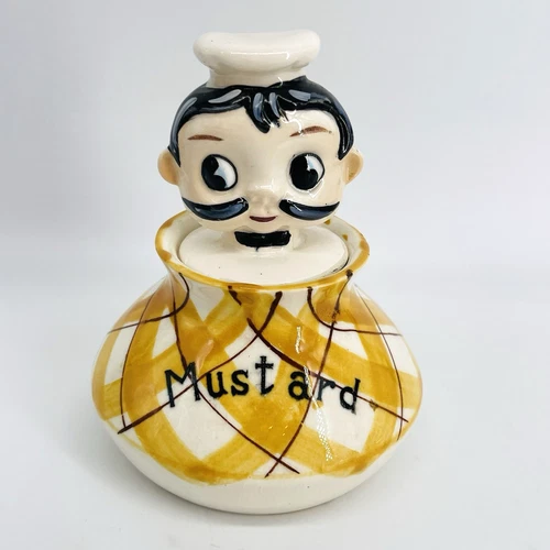 VTG JAPAN 1950S PIXIE CHEF MUSTARD CONDIMENT JAR W/SPOON LID HOLT HOWARD STYLE