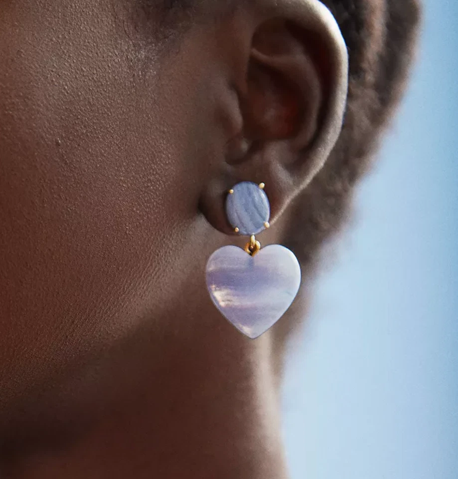 BAUBLEBAR JUNO SHERY BLUE LACE AGATE GEMSTONE HEART DROP EARRINGS 1.4" NEW - Image 4 of 4