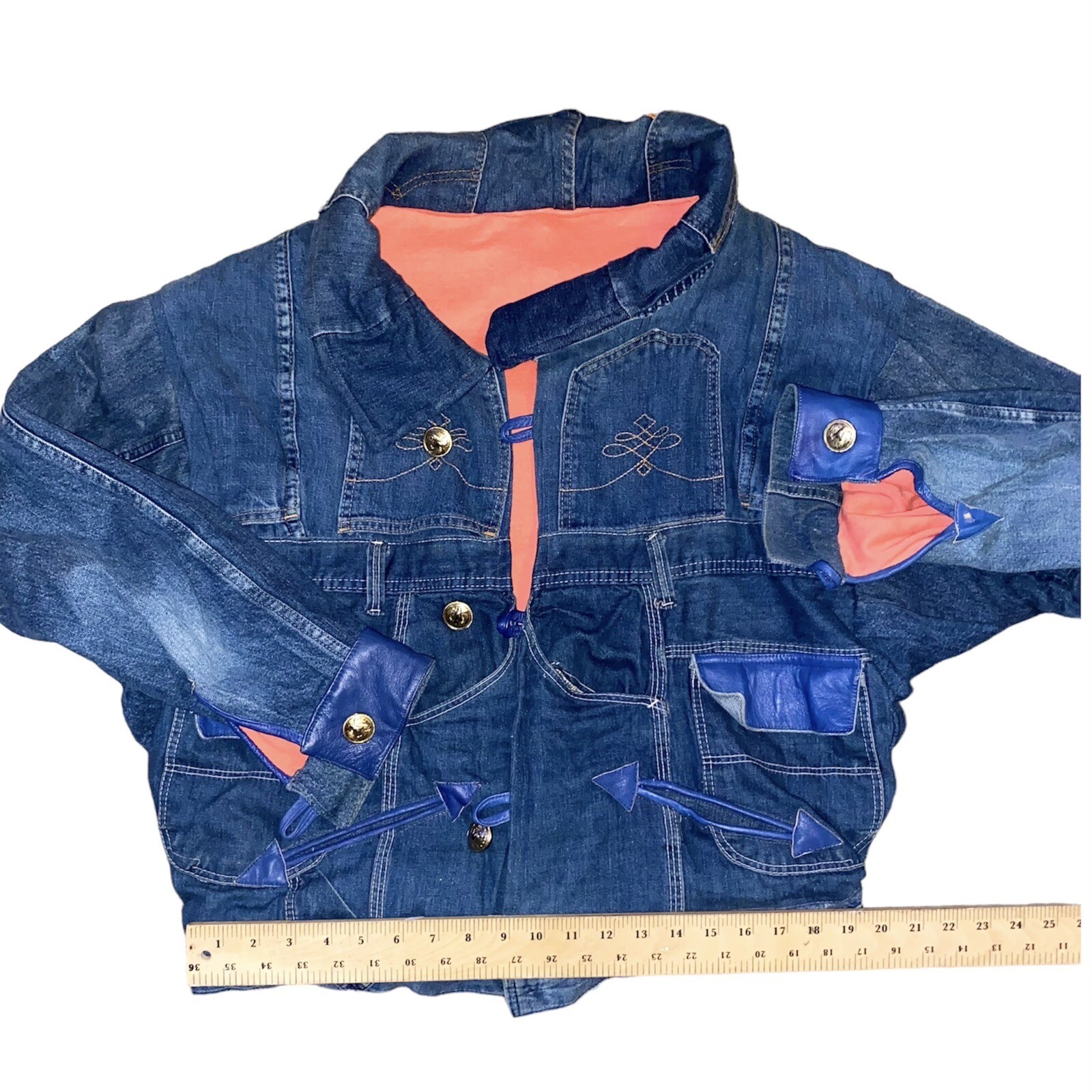 Jean Denim Patchwork Designer Jacket L Vintage Y2… - image 8