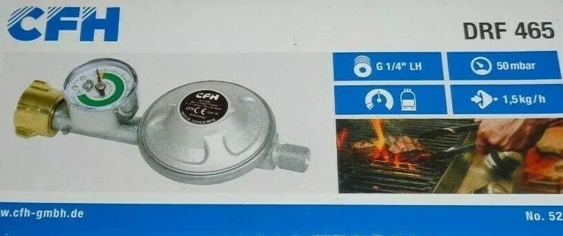 CFH® DRF 465 Gasdruckregler Füllstandsanzeige Druckregler Manometer 50 mbar NEU