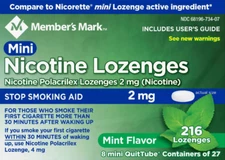 Member's Mark Mini Nicotine Polacrilex 2mg Stop Smoking Aid, Mint, 216 Lozenges