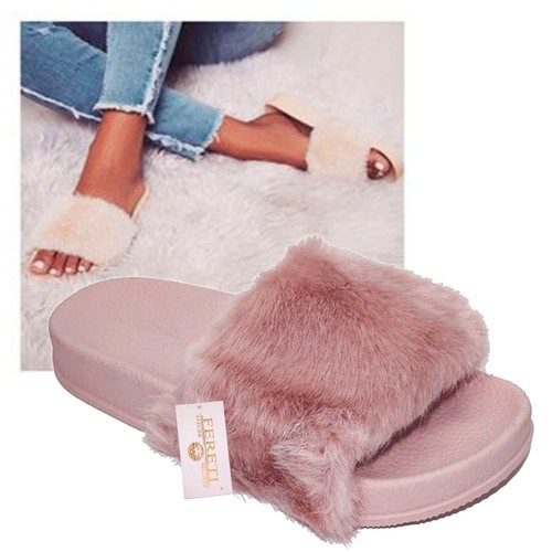 Sandalias Chanclas Zapatos Pelo Pantuflas Suecos Rosa Zapatillas Rosas Mujer  | eBay