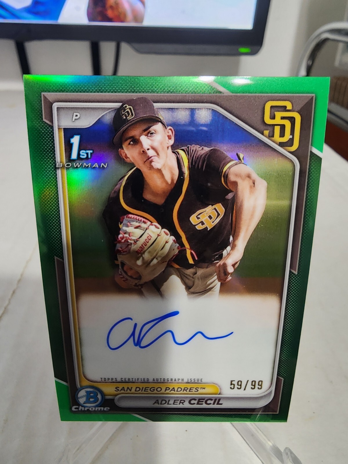 2024 Bowman Chrome - Prospect Autographs Green Refractor #CPA-CA Adler Cecil /99